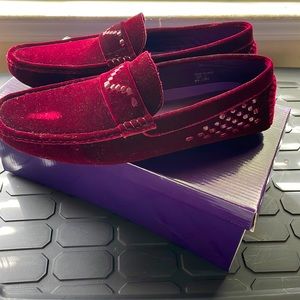 Burgundy velvet loafers